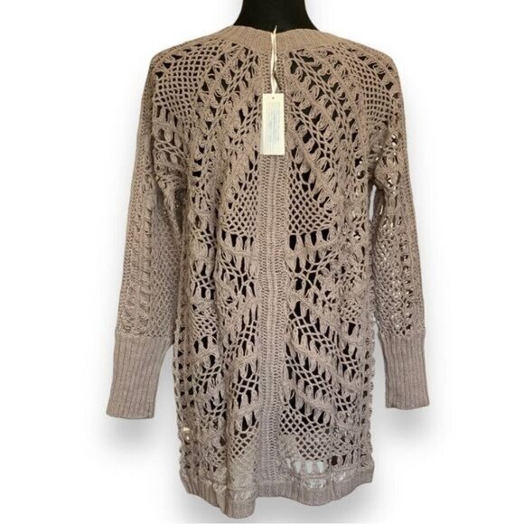 NWT GOLD HAWK Crochet Cardigan Sz.S Tan Open Front Knit 100% Cotton Cottage - Picture 8 of 12